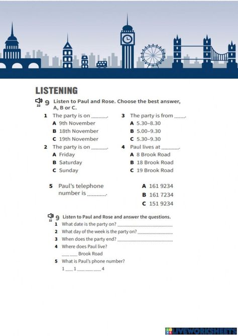 Listening Test Worksheet, Listening Comprehension Worksheets, Listening Skills Worksheets, Listening Worksheet, Cambridge Book, Listening English, English Listening, Comprehension Exercises, Listening Test