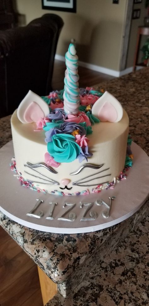 Kitty Corn Birthday Cake, Kitty Corn Birthday Party, Kitty Corn Cake, Kitty Unicorn Cake, 16th Birthday Cake For Girls, Lucy Birthday, Corn Cake, Unicorn Birthday Cake, 16 Birthday Cake