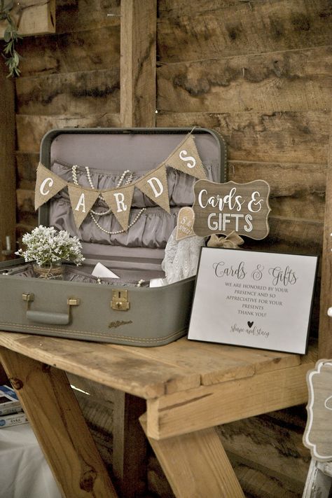 Wedding Card Suitcase Ideas, Vintage Trunk For Wedding Cards, Cards And Gifts Table Wedding Rustic, Bridal Shower Card Box Ideas Gift Table, Vintage Suitcase Card Box Wedding, Vintage Card Box Wedding, Luggage Card Box Wedding, Rustic Wedding Seating Plan, Wedding Card Box Ideas Rustic Gift Table