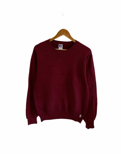 Sweatshirt Plain, Maroon Sweatshirt, Usa Sweatshirt, Plain Sweatshirt, Fashion Oversized, Ideal Wardrobe, Crewneck Vintage, Embroidery Sweatshirt, Russell Athletic