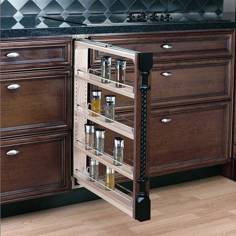 Find the largest offer in Between-Cabinet Mounting (Fillers) like Rev-A-Shelf filler with Soft-Close Slide for Base Cabinet at Richelieu.com, the one stop shop for woodworking industry. Pull Out Kitchen Cabinet, Home Depot Kitchen, Wood Spice Rack, Cabinet Base, Kitchen Base Cabinets, Spice Rack Organiser, Rev A Shelf, Cabinet Organizer, New Kitchen Cabinets