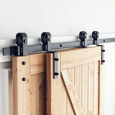 Interior Board, Pintu Interior, Bypass Barn Door Hardware, Double Sliding Barn Doors, Bypass Barn Door, Barn Door Closet, Diy Sliding Barn Door, Barn Door Kit, Double Barn Doors