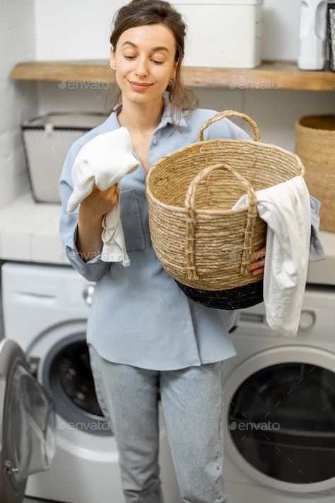 Portfolio Booklet, Laundry Business, Portfolio Pdf, Happy Housewife, Clean Clothes, Business Photoshoot, White Clothes, Photo Portfolio, Washing Basket