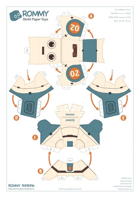 Rommy, robot en papel Robot Papercraft, Paper Models House, Paper Robot, Printable Playing Cards, Robot Craft, Printable Toys, Sloth Birthday, Paper Craft Techniques, Paper Flower Art