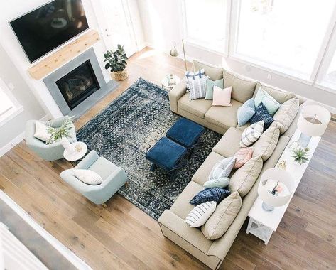 Great Home Project: Refresh Your Living Room.   https://www.houzz.com/ideabooks/79215678/list/great-home-project-refresh-your-living-room    #blogoftheday #transitionallivingroom #homeowners #homebuilders #craftsmanship #livingroomdesigns Corner Sofa In Middle Of Room, Living Room L Shaped Couch Layout, Living Room L Couch, L Shape Couch Living Room Layout, Double Sofa Living Room Layout, L Shaped Sectional Living Room Layout, L Sectional Living Room Layout, L Shaped Couch Living Room Layout, L Couch Living Room