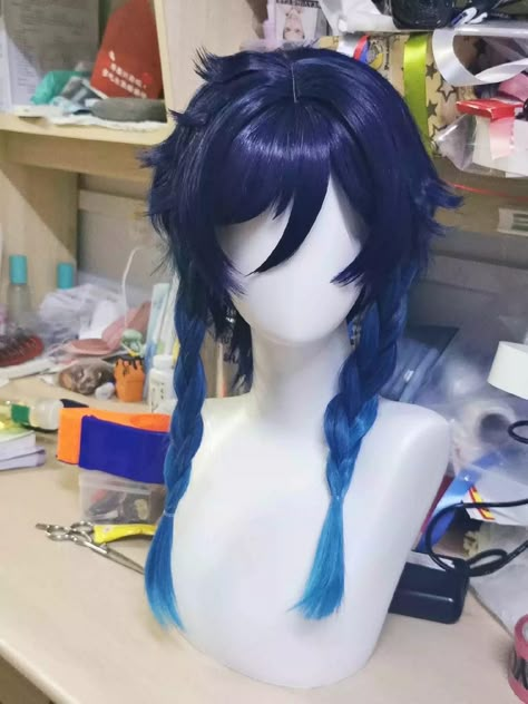 Venti Wig Styled, Venti Hair, Venti Haircut, Cosplay Wig Tutorial, Venti Cosplay, Anime Wigs, Viking Hair, Cosplay Hair, Cosplay Tutorial