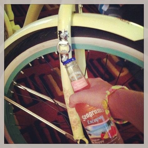 It came with a bottle opener so I toasted my birthday gift of my new Huffy Beach Cruiser Bikes Accessories, Beach Cruiser Accessories, Cruiser Bike Accessories, Diy Bicycle, Bike Gadgets, Bike Shelter, Birthday Bottle, Beach Cruisers, Beach Cruiser Bike