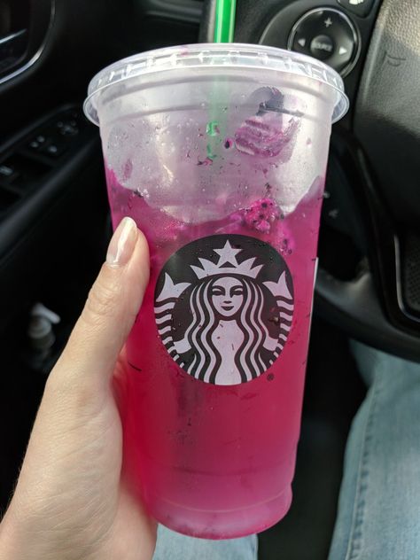 Starbucks Mango Dragonfruit refresher is amazing. Try it with coconut milk for an even greater taste. Starbucks Fresh Drinks, Dragonfruit Starbucks Drink, Mango Dragonfruit Refresher Starbucks, Starbucks Dragonfruit Refresher, Mango Dragonfruit Refresher Recipe, Mango Dragonfruit Lemonade Refresher, Mango Refresher, Starbucks Mango Dragonfruit Refresher, Mango Dragonfruit Lemonade