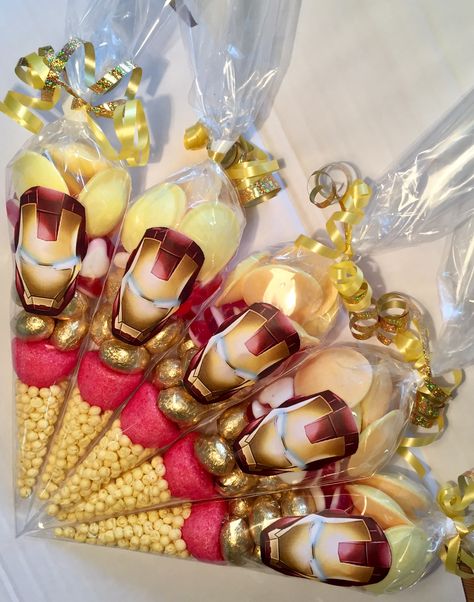 #Marvel iron man candy party favours by Sweet Mafia Iron Man Goodie Bags, Iron Man Bday Party Ideas, Ironman Birthday Party Ideas, Iron Man Birthday Party Ideas Decoration, Iron Man Party Decorations, Iron Man Birthday Party Ideas, Ironman Birthday Party, Iron Man Decorations, Ironman Party