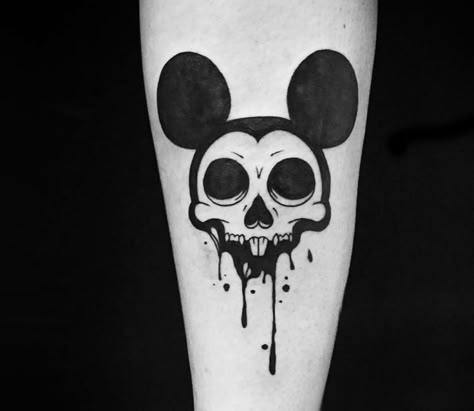 Tattoo photo - Mickey Mouse tattoo by Roy Tsour Mickey Mouse Skull Tattoo, Disney Skull Tattoos, Gothic Disney Tattoo, Mickey Mouse Tattoo For Men, Miky Mouse Tattoo, Skull Mickey Mouse, Marie Tattoo, Mickey Mouse Skeleton, Dark Disney Tattoo