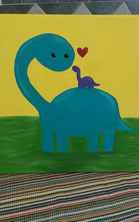 Dinosaur Painting Easy, Kids Canvas Painting, Cute Easy Paintings, Disney Canvas Art, Kids Canvas Art, Posca Art, Canvas Drawing, Painting Canvases, Simple Canvas Paintings