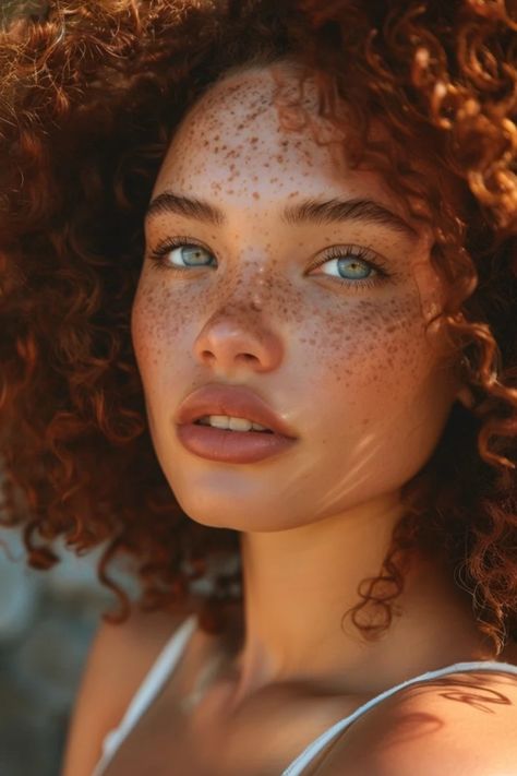 Portrait of a woman with curly red hair and freckles, sunlight highlighting her features. Hairstyles For Damaged Hair, Summer Red Hair Color, Summer Red Hair, Red Hair Streaks, Summer Skin Tone, Hair Aesthetics, Red Hair Trends, Red Hair Color Ideas, Rubber Band Hairstyles