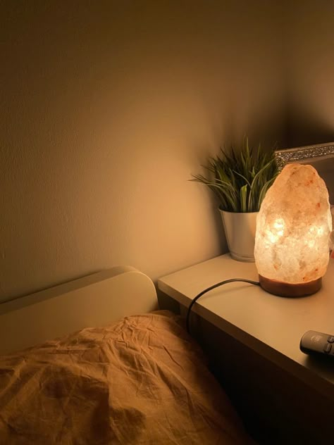 Salt Lamp Aesthetic, Crystal Aesthetic, Salt Lamp, Bedroom Essentials, Food Snapchat, Warm Light, Paper Lamp, Room Inspo, Novelty Lamp