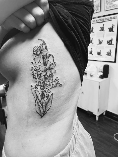 Lily Of The Valley And Sunflower Tattoo, Iris And Daffodil Tattoo, Lily Of The Valley And Daffodil Tattoo, Daffodil And Lily Of The Valley Tattoo, Narcissus Tattoo, Lizard Tattoo, Mastectomy Tattoo, Daffodil Tattoo, Iris Tattoo