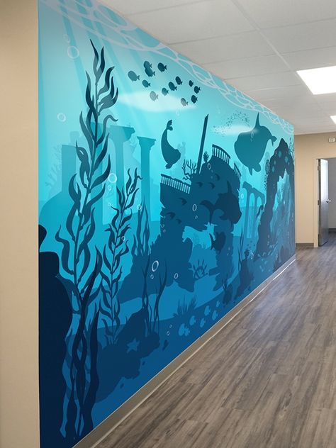 Shark Mural, Underwater Bedroom, Sea Murals, Ocean Mural, Pirate Room, Underwater Plants, Interior Murals, Forest Mural, Underwater Art