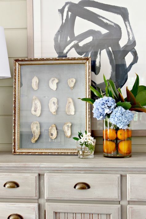 Oyster Shell Mirror, Oyster Shells Decor, Oyster Shell Art, Oyster Shell Crafts, Shell Mirror, Shell Decor, Oyster Shells, Beach Crafts, Seashell Crafts