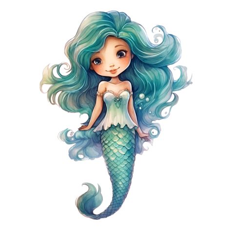 Mermaid Watercolor Clipart AI Generated Image Girly, Hawaiian Princess, Baby Cartoon Drawing, Mermaid Clipart, Watercolor Mermaid, Mermaid Sticker, Watercolor Png, Baby Mermaid, Temporary Tattoo Designs