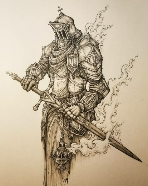 Knight Drawing, Medieval Tattoo, Armor Drawing, Knight Tattoo, Dark Souls Art, Dark Art Tattoo, 다크 판타지, Knight Art, Wow Art