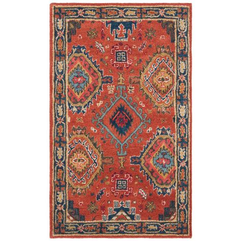 Safavieh Heritage Rust/Navy 3 ft. x 5 ft. Area Rug-HG427P-3 - The Home Depot Southwest Cabin, Cedar House, Bungalow Interiors, Boho Rugs, Eclectic Aesthetic, Apt Ideas, Modern Craftsman, Rug Ideas, Beautiful Rugs