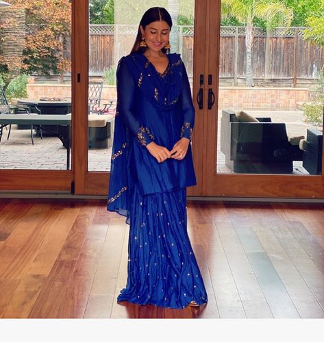 The Grand Trunk ( Komal Sodhi) (@thegrandtrunk_official) • Instagram photos and videos Royal Blue Sharara, Blue Indian Outfit, Blue Sharara Suit, Royal Blue Long Dress, Astha Narang, Blue Sharara, Ramp Walk, Easy Clothing, Usa Trip