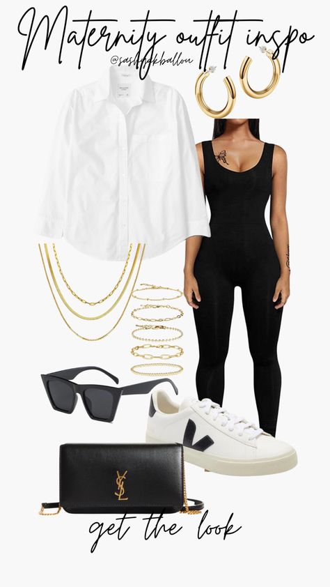 This jumpsuit with the perfect oversized white button down is the perfect outfit Jumpsuit With Button Down Shirt, Oversized White Button Down Outfits, Oversized Button Down Shirt Outfit, White Button Down Outfit, Prego Outfits, Button Down Outfit, Maternity Outfit, Oversized Button Down Shirt, White Button Down Shirt