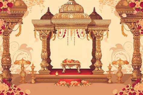 Indian Wedding Background Images, Wedding Mandap Illustration, Mandap Illustration, Caricature Background, Wedding Bg, Indian Wedding Mandap, Luxury Indian Wedding, Wedding Card Design Indian, Indian Wedding Invitation Card Design