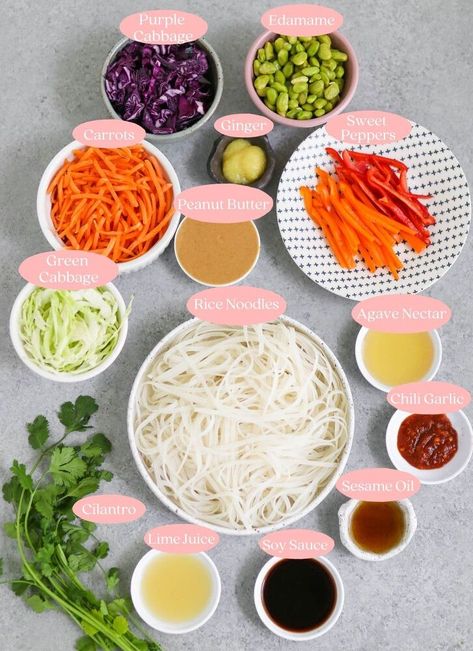 Cold Peanut Noodles, Peanut Noodle Salad, Noodle Salad Cold, Rice Noodle Salad, Cabbage Rice, Sweet Carrot, Lemon Blueberry Muffins, Peanut Noodles, Rice Noodle