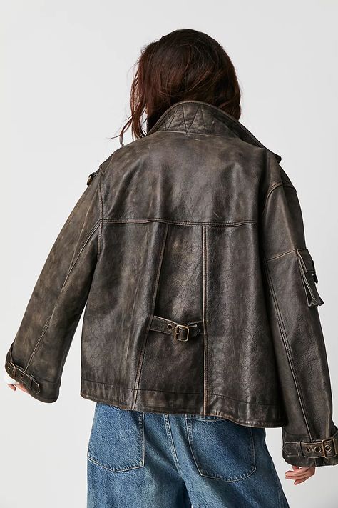 We The Free Skyline Leather Jacket | Free People Short Sleeve Leather Jacket, Cold Fashion, Black Suit Men, Jacket Outfit Women, Heavy Jacket, Edgy Chic, Free People Jacket, Custom Jacket, Girl Fits