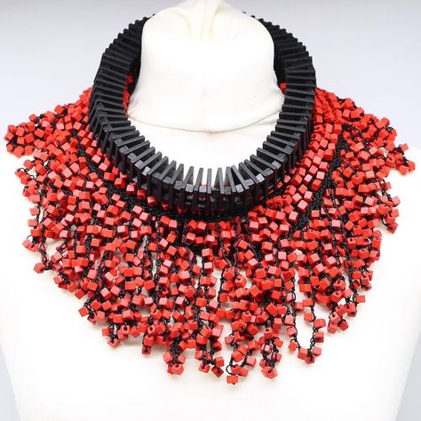 Jianhui London on Instagram: “Our Frankie collection and Shakespeare’s Collar collection are now available at www.jianhui.london. As worn by Frankie of ‘Grace and…” Necklace Red, Colourful Necklace, Bob Wigs, Wooden Beads, Hand Crochet, Long Necklace, Black Red, Statement Necklace, London