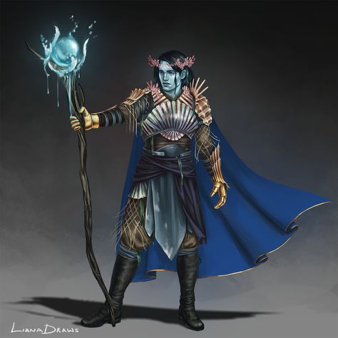 Water Genasi Druid, Water Genasi Female, Genasi Female, Water Genasi, Sea Elf, D D Races, Character Commission, Dungeons And Dragons Characters, Dungeons And Dragons Homebrew