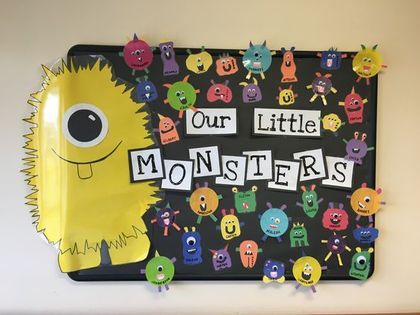 Halloween Bulletin Board Ideas to give your Classroom a Spooky Look October Bulletin Boards For Preschool Classroom Door, October School Bulletin Board Ideas, Bulletin Board For October, Monster Themed Bulletin Boards, Classroom Monster Theme, Pre K October Bulletin Boards, Kindergarten Halloween Bulletin Boards, Monsters Bulletin Board Ideas, Halloween Daycare Bulletin Boards