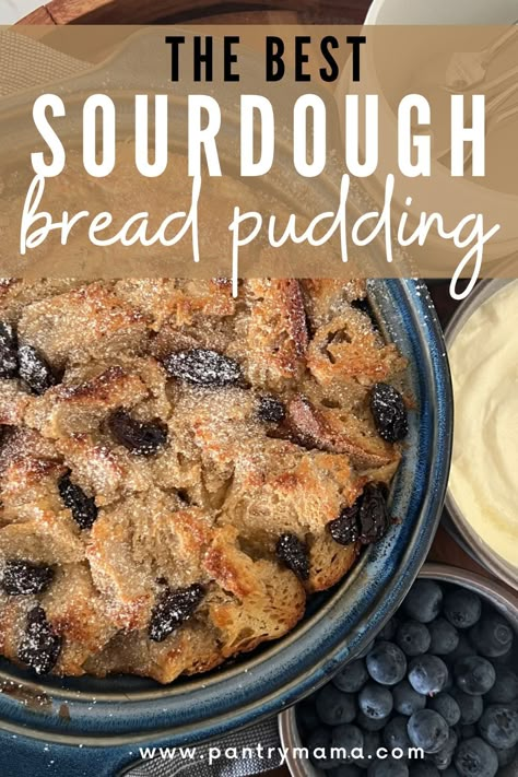 Recipes To Make With Sourdough Bread, Sourdough Bread Desserts, Bread Pudding Sourdough, Stale Sourdough Bread Recipes, Sourdough Recipes Desserts, Sourdough Bread Pudding Recipe, Sourdough Muffins Recipe, Sourdough Sweets, Sourdough Bread Pudding