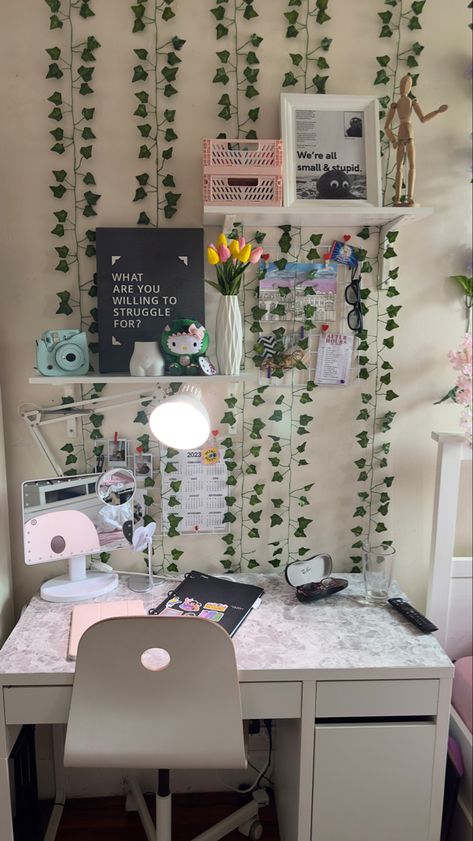 where the magic happens. orginal pin x #desk #aesthetic #desksetup #deskgoals #room #decor #studio #roomdecorideas Simple Study Desk, Small Bedroom Desk, Future Bedroom Ideas, Aesthetic Room Ideas, Chill Room, Study Room Decor, Dream Apartment Decor, Room Redesign, Cozy Room Decor