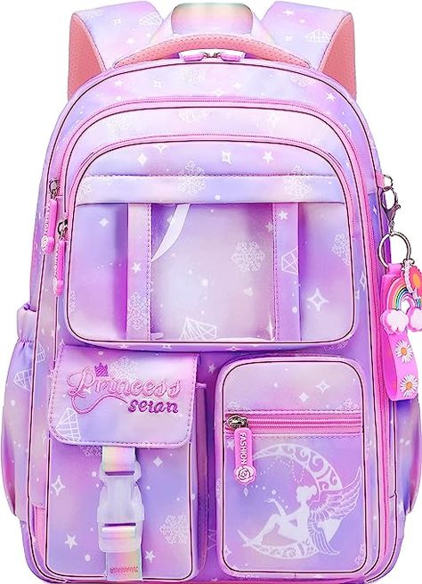 ►Cute Design Princess Girls Backpack: The kids school bag has a stylish appearance of snowflake and dianmond printing, embellished with cute gardient color with a lovely rainbow keychain gift; every girl will like it. ►Water resistant School Backpack for Girls---The girls backpack for school is made of waterproof nylon which is durable, splash proof, tear resistant, scratch resistant performance, helping to protecting your kid's belongings against rain drops in rainy days. ►Multi-Purpose Kids Ba Elementary School Backpack, Cute Rainbow Unicorn, Backpacks For Girls, Accessoires Barbie, Cute Stationary School Supplies, Stylish School Bags, Cute School Stationary, Sequin Backpack, Rainbow Keychain