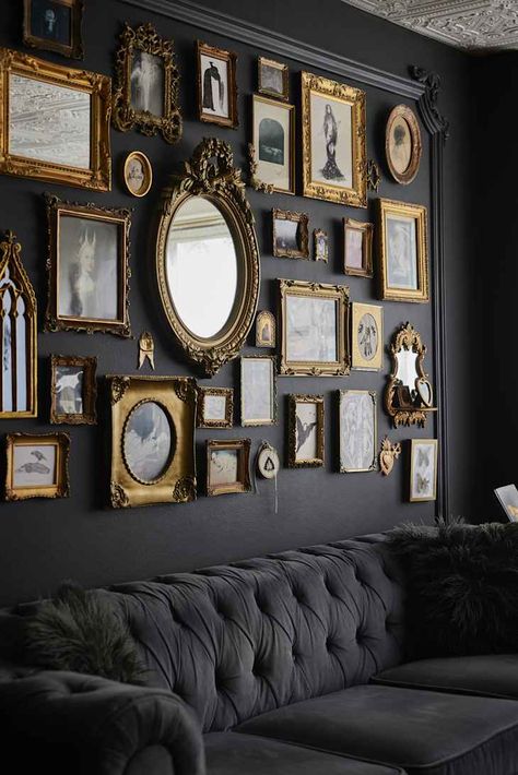 This NYC Home Was Transformed into a “Victorian Grotto" and I’m Obsessed Victorian Gothic Aesthetic, Vintage Modern Bathroom, Installing Wainscoting, Victorian Room, Nyc Home, Black Bedroom Design, Victorian Home Interior, Black Rooms, Goth Home