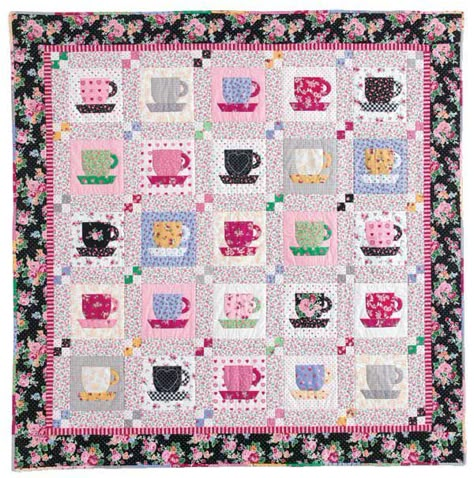 Tea Time at Nana's: Quick Fuse and Piece Teacup Quilt Pattern at McCallsQuilting.com Teacup Quilt, Teapot Quilt, Mccalls Quilting, Lap Quilt Patterns, Brown Betty, Quick Quilt, Quilt Block Patterns Free, Quilt Block Pattern, Scrappy Quilts