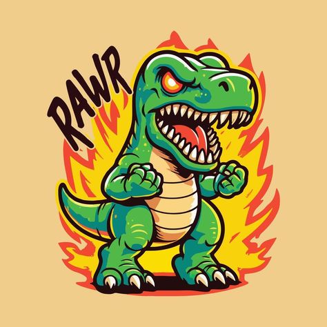 Burning Illustration, Silly Dinosaur, T Rex Cartoon, Bull Illustration, Dinosaur Vector, Angry Cartoon, Cute T Rex, Dinosaur Cartoon, Halloween Party Ideas