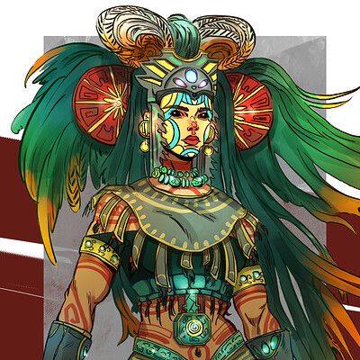 ArtStation - Aztec Warrior - Character Design Challenge, Nicolas Charly Aztec Concept Art Character Design, Aztec Oc, Worldbuilding Culture, Aztec Character Design, Mexican Character Design, Aztec Priestess, Aztec Tribe, Mayan Mythology, Witcher Monsters