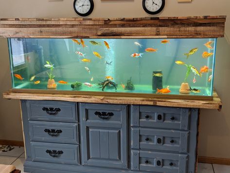 125 aquarium dresser/pallet makeover Fish Tank Coffee Table, Aquarium Coffee Table, Aquarium Craft, Fish Tank Themes, Custom Aquarium, Aquarium Stand, Diy Aquarium, Aquascape Aquarium, Home Aquarium