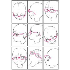 how to draw glasses from different angles by papitrace (twitter) - Thank you:) ⠀ If you are the author, and against the publication of your… | Instagram How To Draw Someone With Glasses, Side Profile With Glasses Drawing, Chibi Glasses Drawing, How To Draw Glasses From The Side, Glasses Angles, Glasses On Head Reference, Adjusting Glasses Reference, How To Draw Glasses On A Face, Glasses Reference Drawing