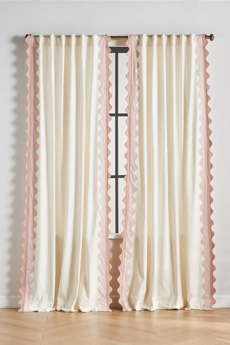 Maeve Scalloped Curtain | Anthropologie Anthropologie Curtains, Pink Curtains, Nursery Curtains, Curtain Hardware, Home Styling, Cotton Curtains, Pink Fits, Home Curtains, White Curtains