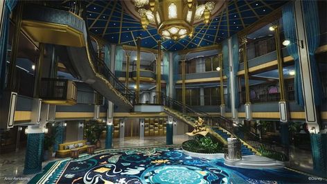 The Disney Treasure will have a theme of adventure, "celebrating Walt Disney's lifelong love of exploration," said Disney Parks chairman Josh D'Amaro. Disney Treasure, Disney Cruise Ships, New Palace, Disney Treasures, Western Caribbean, Grand Hall, Disney Sea, Walt Disney Animation Studios, Disney Food Blog