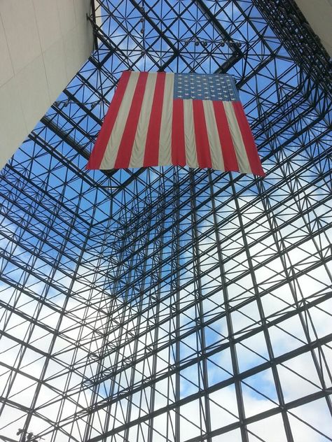 Flag inside JFK library. Boston, MA Jfk Library, I M Pei, Boston Ma, To Miss, Places Ive Been, Picnic Blanket, Boston, The Future, Outdoor Blanket