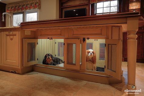 Kitchen island with adorably practical pet beds | Flickr - Photo Sharing! Laundry Folding, Small Dog Crate, Food Storage Cabinet, Kennel Ideas, Dog Spaces, Custom Kitchens Design, Dog Kennels, Dog Crate Furniture, Pet Food Storage