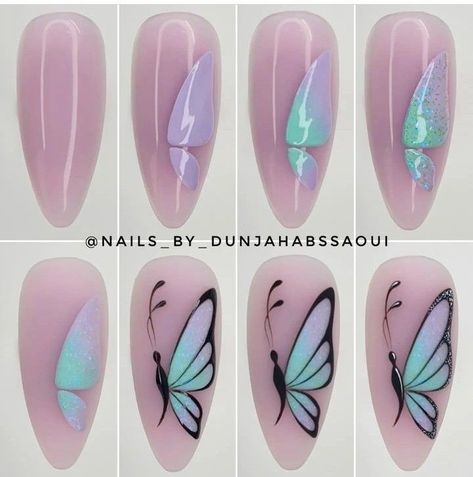 Butterfly Art On Nails, Butterflies Nail Art, Butterfly Nails Tutorial, Butterfly On Nails, Nails Mariposa, Nails Art Paso A Paso, Butterfly Nails Design, Nail Art Butterfly, Beginner Nail Designs