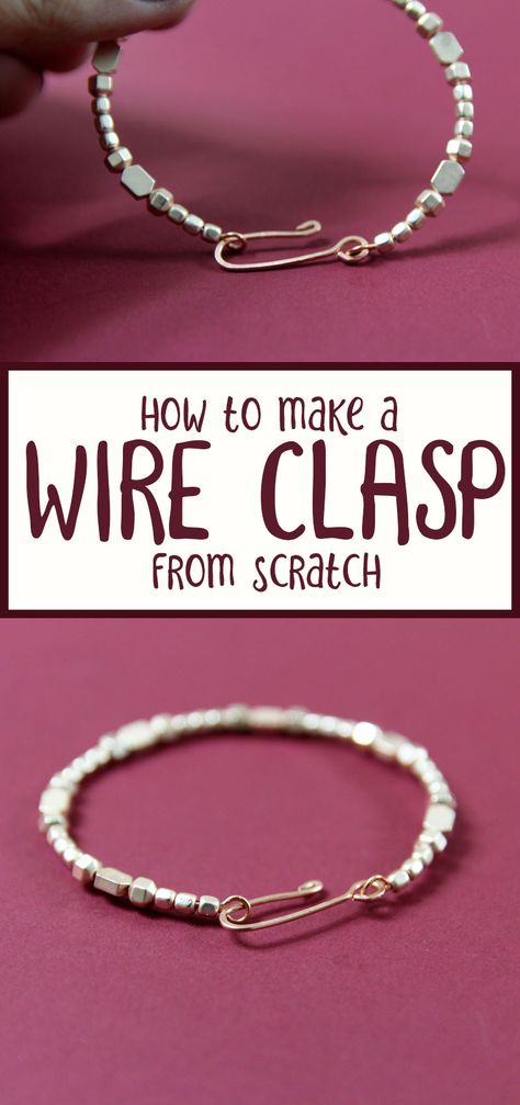 Diy Clasps For Jewelry, How To Use Beading Wire, Wire Hoops Diy, Jewelry Making Tutorials Necklaces, Jewelry Clasps Diy How To Make, Diy Metal Bracelets Wire Jewelry, Necklace Clasps Diy, Diy Bracelet Clasp, Wire Jewelry Designs Necklaces