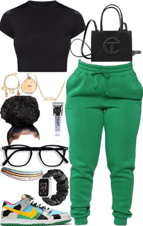 Green Outfits For Women Black, Green Back To School Outfits, Jogger Outfit Black Women, Green Jogger Outfits Women, Joggers Outfit Black Women, Fashion Outfits Baddie, Green Joggers Outfit Casual, Cute Everyday Outfits Summer Casual, Green Baddie Outfits