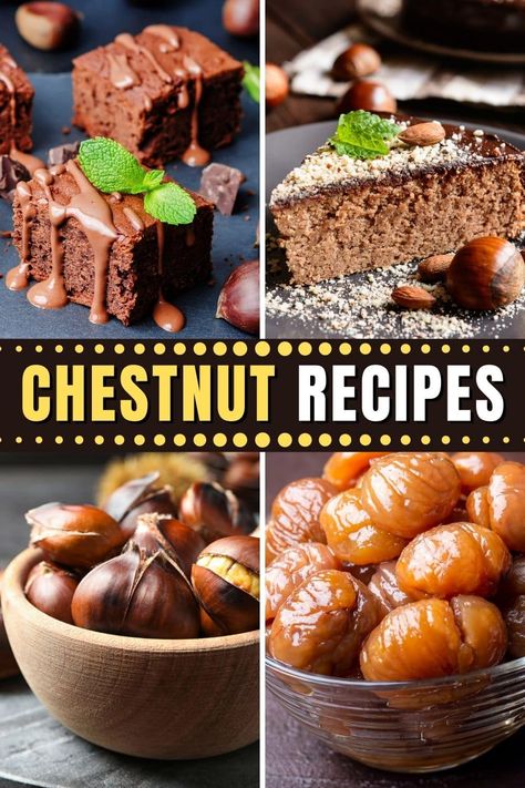 These chestnut recipes will give you a new appreciation for the nut! From soup to pasta to cakes, chestnuts add a rustic flavor to so many dishes. Healthy Chestnut Recipes, Chestnut Cookies Recipes, Fresh Chestnut Recipes, How To Cook Chestnuts In The Oven, Chestnut Dessert Recipes, Chestnut Recipes Savory, Soup With Rice Recipes, Chestnut Pudding, Chestnut Ideas