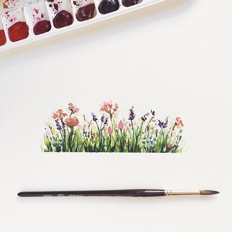 Nadine Watercolor Artist (@nadine_watercolor) • Instagram photos and videos Field Of Flowers Drawing Pencil, Watercolour Flower Field, Flower Field Drawing Pencil, Field Of Flowers Tattoo, Flower Field Tattoo, Watercolor Field Of Flowers, Flower Field Drawing, Flower Field Watercolor, Ryan Tattoo