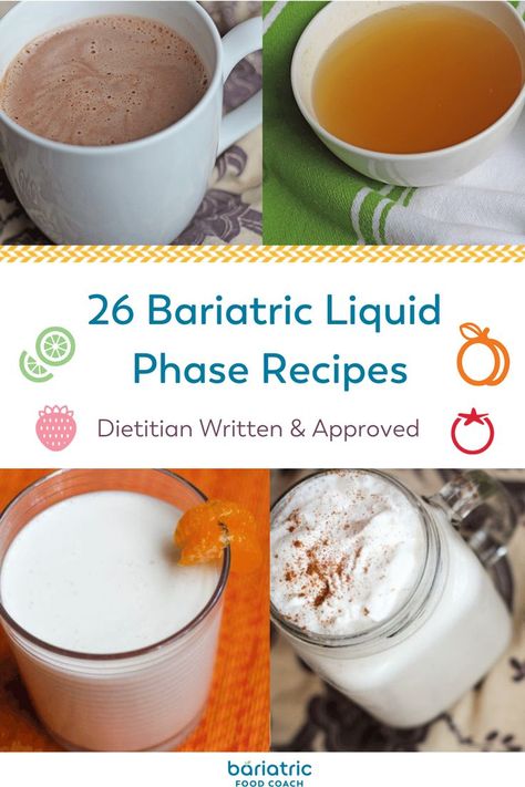 Liquid Diet Ideas, Bariatric Protein Shakes, Bariatric Recipes Sleeve Liquid Diet, High Protein Bariatric Recipes, Liquid Recipes, Full Liquid Diet, Liquid Diet Recipes, Gastric Bypass Diet, Bariatric Recipes Sleeve